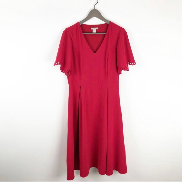 H&M Red Short Sleeve Fit And Flare Midi Dress - Picture 12 of 15